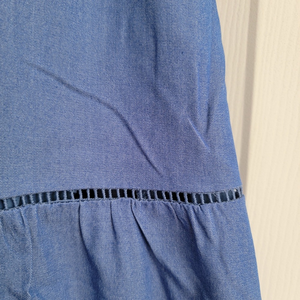NWT Lost + Wander Riviera Midi Dress Blue Embroidered A-line Tiered Pocket Small - Picture 16 of 16